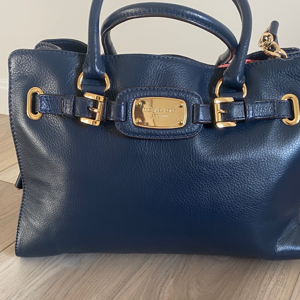 Michael Kors Navy Satchel with Gold Hardware